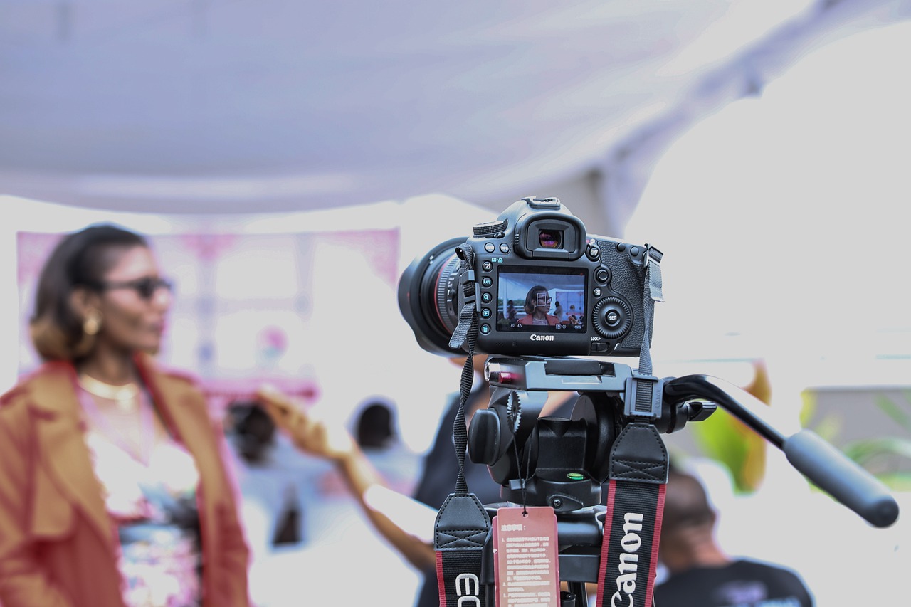 Photograph of a digital camera set up to record an interview